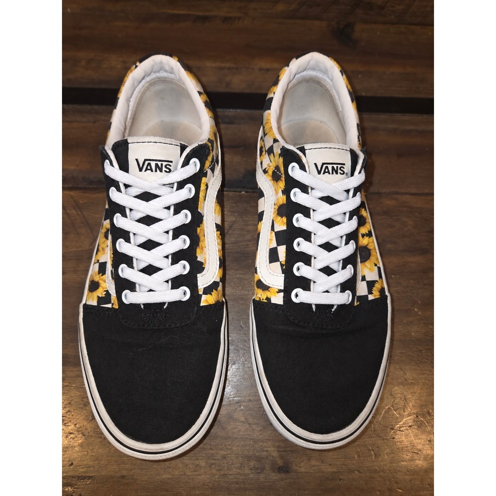 Vans Old Skool Sunflower Checkerboard Black White Skate Shoes Women 5.5 US Missy